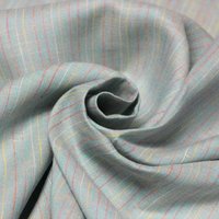 Étoffe 100 % lin - Rayures fines colorées fond bleu