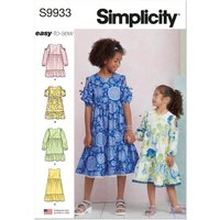 Patron Simplicity 9933.K5 (7-14) - Robe à étages pour enfants et jeunes filles avec variations de manches