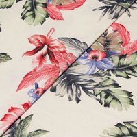 Jersey côtelé imprimé 100% coton - Motif floral ibiscus