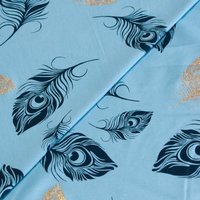 Molleton non gratté (French terry) - Plume bleu & doré fond bleu