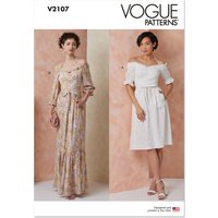 Patron Vogue 2107/H5 (34-42) - Robe bardot midi ou longue à manches bouffantes