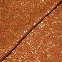 Brocart de soie - Fleur doré fond orange