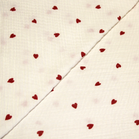 Double gaze 100% coton - Cœur fond blanc cassé