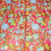 Paréo 100% coton - Fleur bleu fond magenta