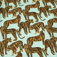 Étoffe 100% viscose piqué - Léopard & tigre fond turquoise