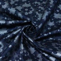 Gabardine coton & élasthanne - Fleurs bleues fond brillant