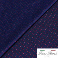 Jacquard 100% soie - Pois rouges fond bleu marine