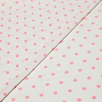 Toile de coton brodée - Cercle pointillé rose fluo