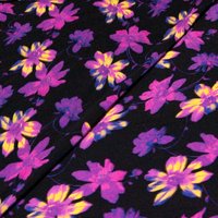 Crêpe 100% viscose - Fleurs violettes et jaunes fond noir