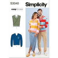 Patron Simplicity 3040.A (34-54) - Unisex Veste & Tops côte contrastante