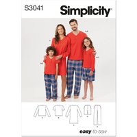 Patron Simplicity 3041.A (34-52) - Ensemble lounge : shorts, pantalons & top/tunique tricotée