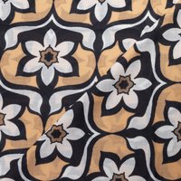 Twill 100% laine - Fleurs graphiques orange & noir