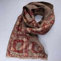 Écharpe 100% soie – Carreaux floraux brun et brique