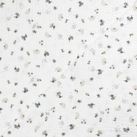 Double gaze 100% coton – Fleur gris fond blanc optique