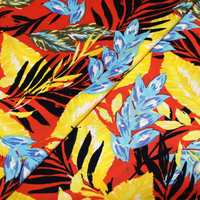 Javanaise imprimée - Feuille ciel, jaune et noir fond orange sanguine