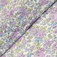 Étole 100% coton - Fleur violet & bleu fond blanc