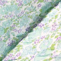 Étole 100% coton - Fleur turquoise & violet fond blanc