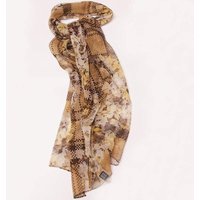 Foulard 100% soie - Fleur quadrillage marron & beige