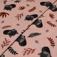 Double gaze 100% coton - Bébé renard fond vieux rose