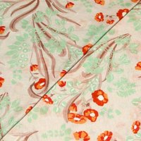 Jersey 100% coton - Fleuri orange fond beige