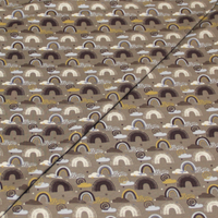 Jersey coton & élasthanne - Arc-en-ciel fond taupe