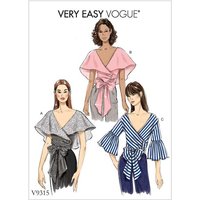 Patron Vogue 9315 E5 - Tops femme style cache-cœur, avec options de manches volantées ou col cape drapé