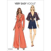 Patron Vogue 9319 A5 - Ensemble pour femme : Top et veste à nœud style boléro, accompagnés d'un short et d'un pantalon