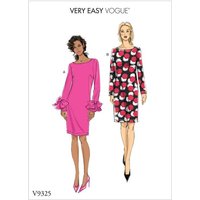 Patron Vogue 9325 E5 - Robe femme style fourreau, disponible avec ou sans poignets volantés