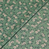 Percale 100% coton peigné luxe - Fleuri écru & marine fond vert