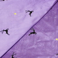 Soie sauvage 100% soie brodée - Cerf noir fond lilas