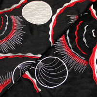 Soie sauvage 100% soie brodée - Motif blanc & rouge fond noir