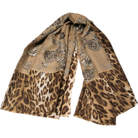 Foulard twill - Motif fleurs Bordure léopard orange