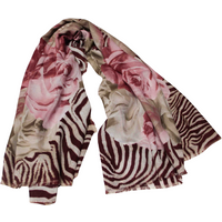 Foulard twill - Motif roses Bordure zèbre rose
