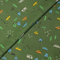 Popeline 100% coton - Ville fond vert