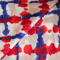 Voile 100% coton - Motif bleu & fuchsia fond blanc