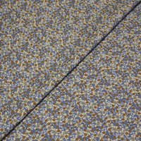 Popeline 100% coton - Fleuri camel & beige fond bleu
