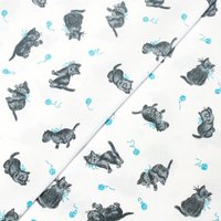 Piqué 100% coton milleraies - Chat et pelote de laine bleu