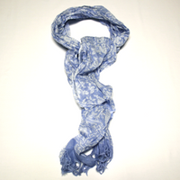 Étole 100% coton - Fleuri blanc fond bleu