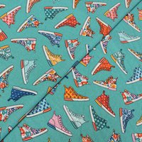 Cretonne 100% coton - Chaussure fond turquoise