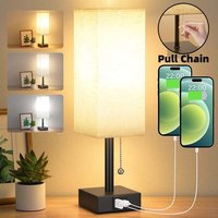 Adjustable LED Bedside Table Lamp with USB-C & USB-A Charging Ports – Pull Chain Control