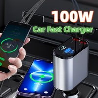 Premium Retractable Car Charger with Dual USB-A & USB-C Ports (Max 86W)