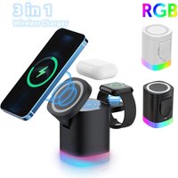 3-in-1 Magnetic Wireless Fast Charger with RGB Ambient Light for iPhone, Apple Watch, and AirPods