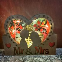 "Mr & Mrs" Illuminated Wooden Sculpture | Wedding & Anniversary Keepsake