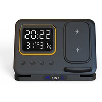 5-in-1 Wireless Charging Station with LED Clock, Temperature & Humidity Display