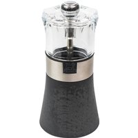 The compact Oslo salt mill is perfect for use on the table. The slightly metallic finish on its curved wooden body complements the shine on the metal ring and subtly plays with the sparkle of the salt mill's transparent head. Oslo