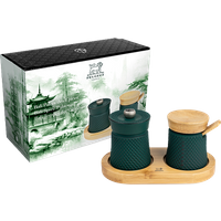 The ritual of seasoning is reimagined with this set combining a cast iron pepper mill and a salt bowl on a bamboo tray. A refined table accessory. Bali Palais des épices