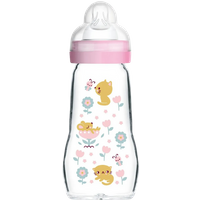 MAM Anti-Colic Pink Cat Glass Bottle – 260 ml