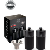 Set of Line Manual Pepper and Salt Mills in Matt Black finish with Stainless Steel Funnel as a Gift Box Night Chic
