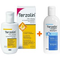Terzolin 2% + Terzolin Expert Shampoo bei trockener Kopfhaut 2 % Lösung