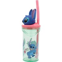 P:Os Disney Trinkbecher mit Strohhalm und 3D-Figur Stitch, 360 ml